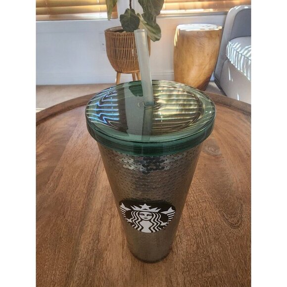 Starbucks Shiny Sequin Green Siren Logo Acrylic Travel Tumbler Cup | 24oz - Picture 3 of 5